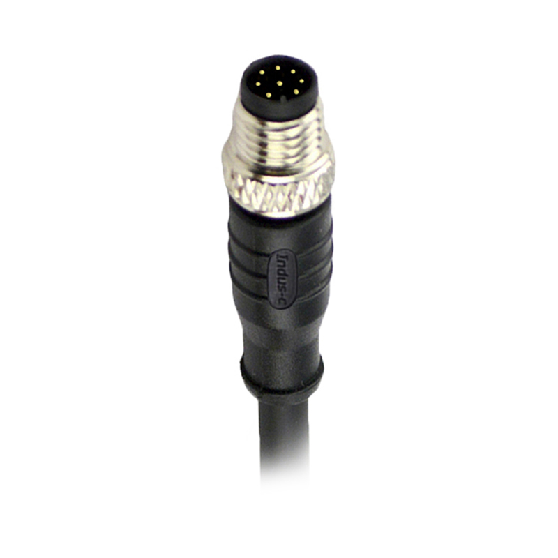 M8 8pins A code male straight molded cable, unshielded, PVC, -10°C~+80°C, 26AWG 0.14mm²